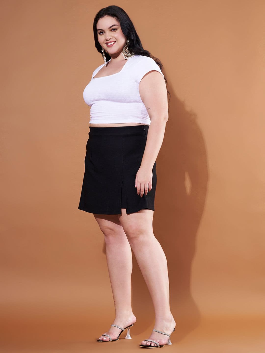 Purple Feather Women Plus Size Straight Stretchable Skorts - view 1