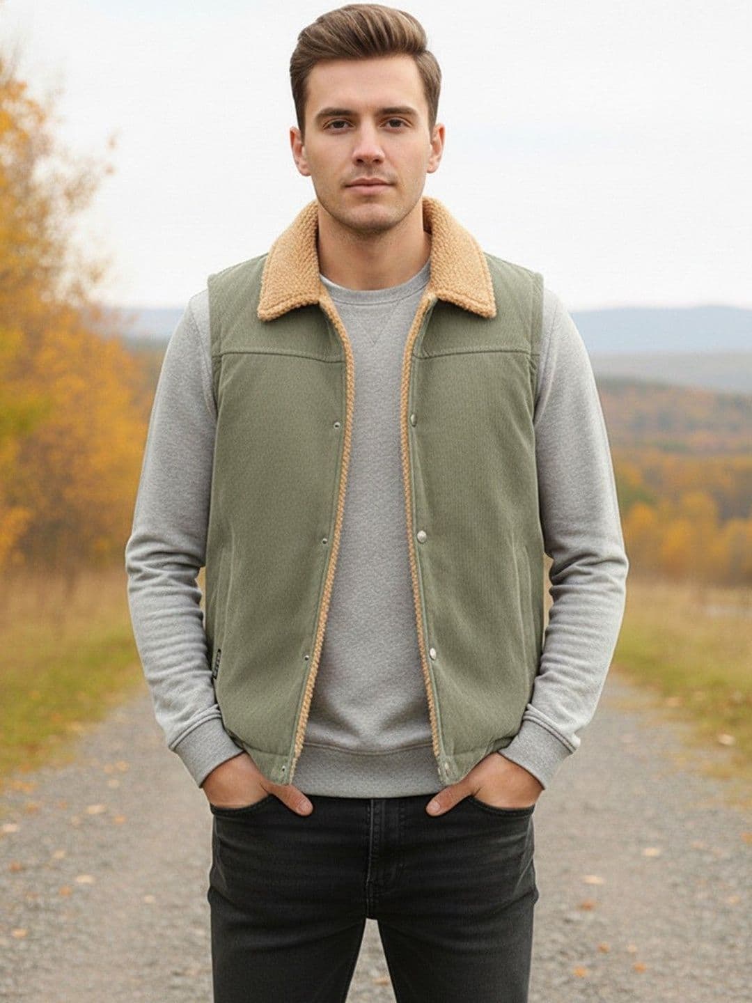 Mast & Harbour Men Spread Collar Solid Gilet Jacket - view 1