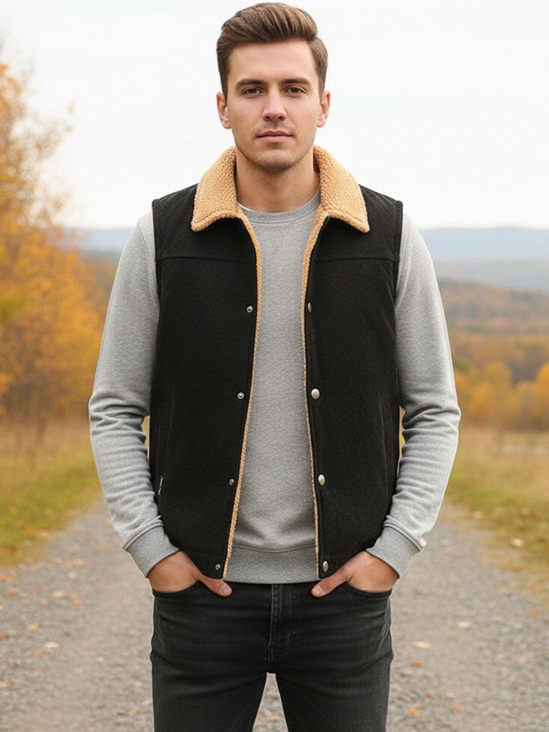 Mast & Harbour Men Spread Collar Solid Gilet Jacket - view 1