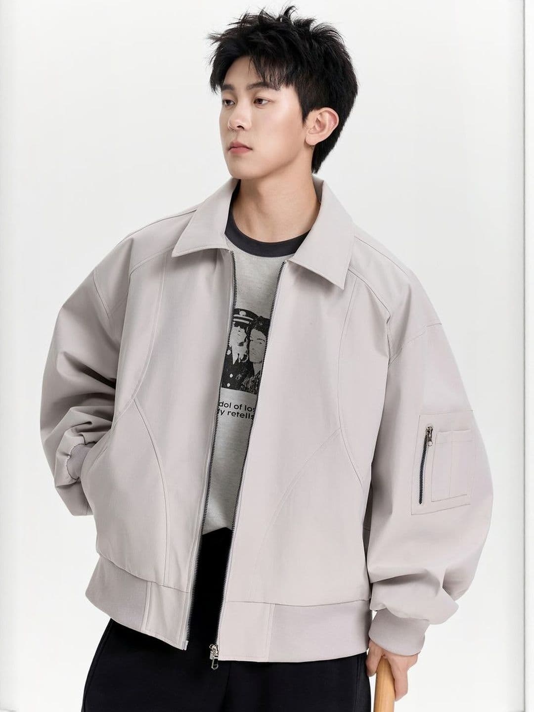 HERE&NOW Men Spread Collar Solid Bomber Jacket - view 1