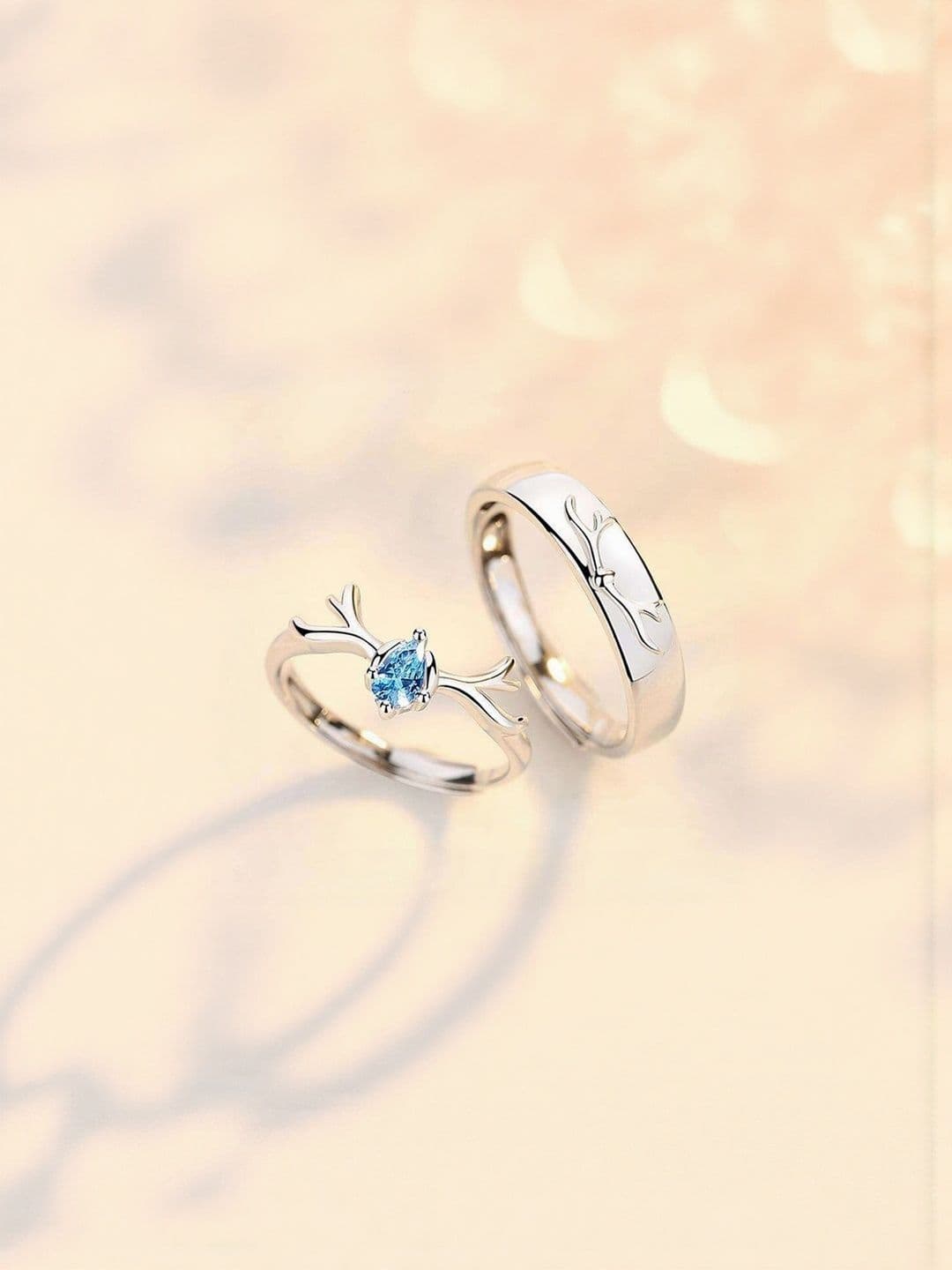 Teeragaj Set Of 2 Stone-Studded Couple Adjustable Finger Rings