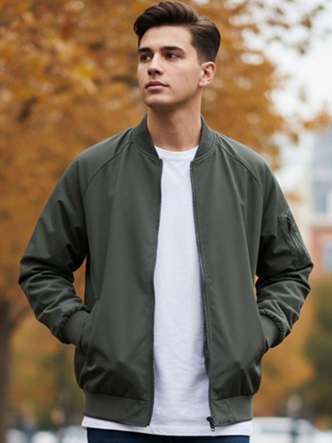 HERE&NOW Men Stand Collar Solid Bomber Jacket - view 1