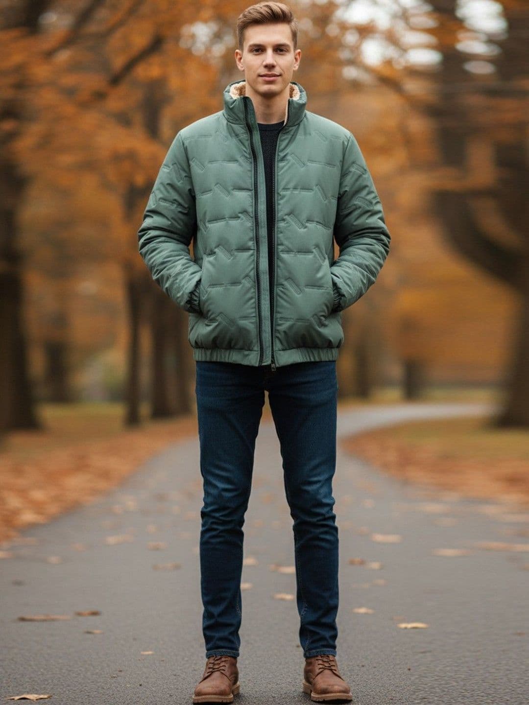 HERE&NOW Men Stand Collar Self Design Puffer Jacket - view 1