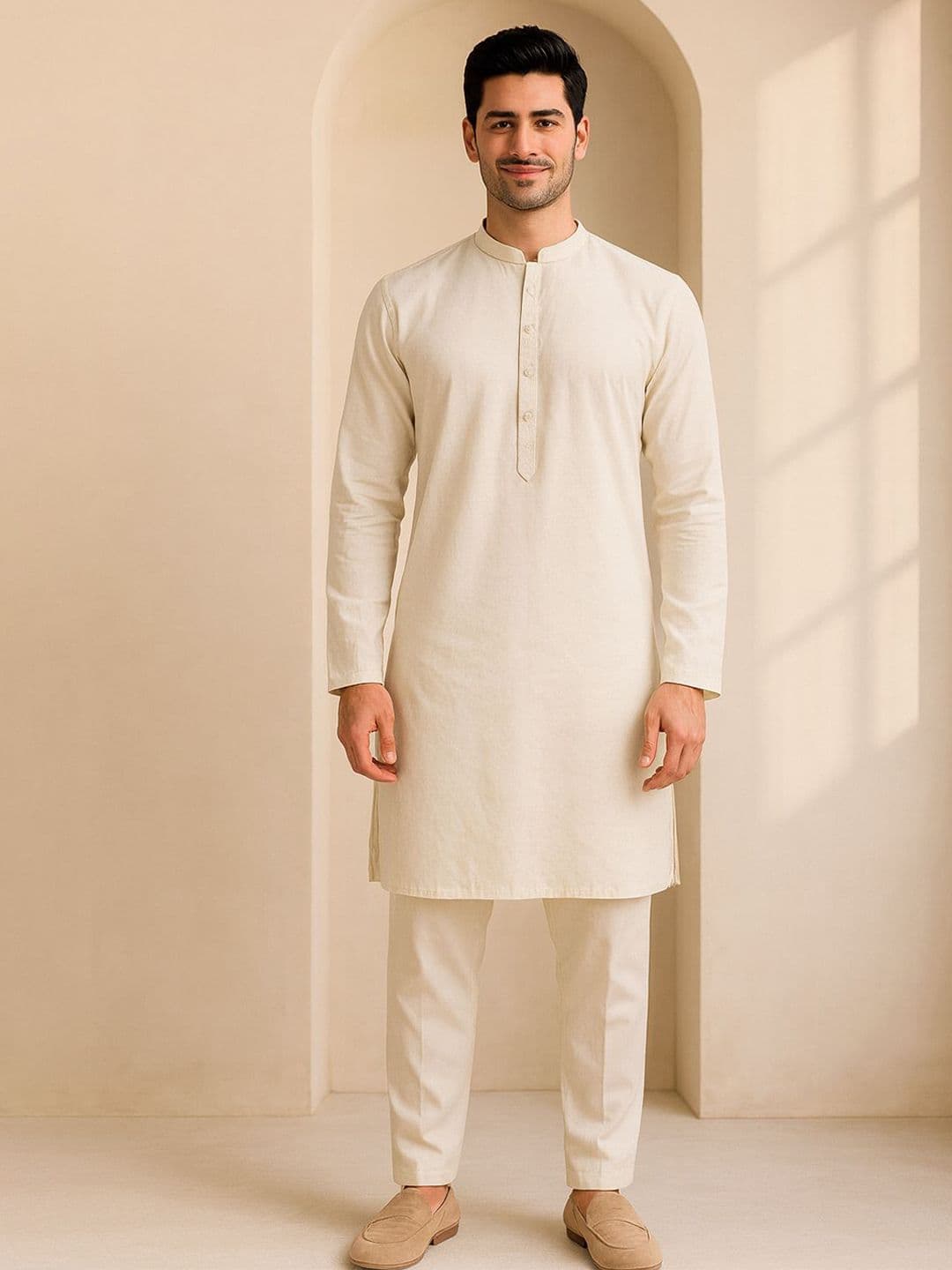 JUGG JUGG JEEYO Mandarin Collar Long Sleeves Straight Kurta - view 1