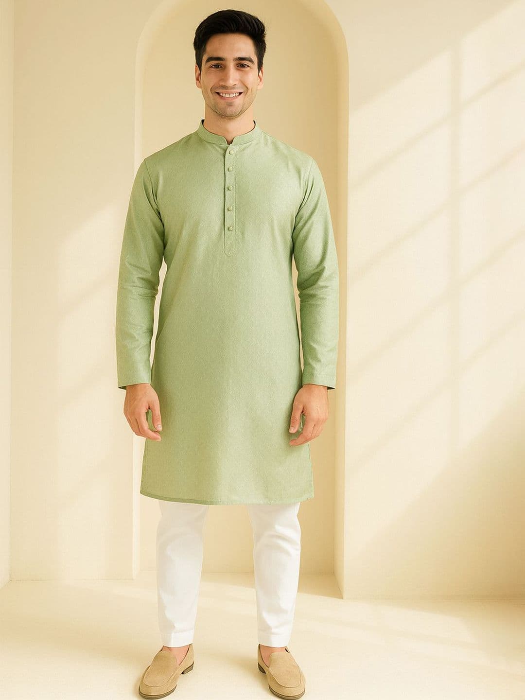 JUGG JUGG JEEYO Mandarin Collar Long Sleeves Straight Kurta - view 1