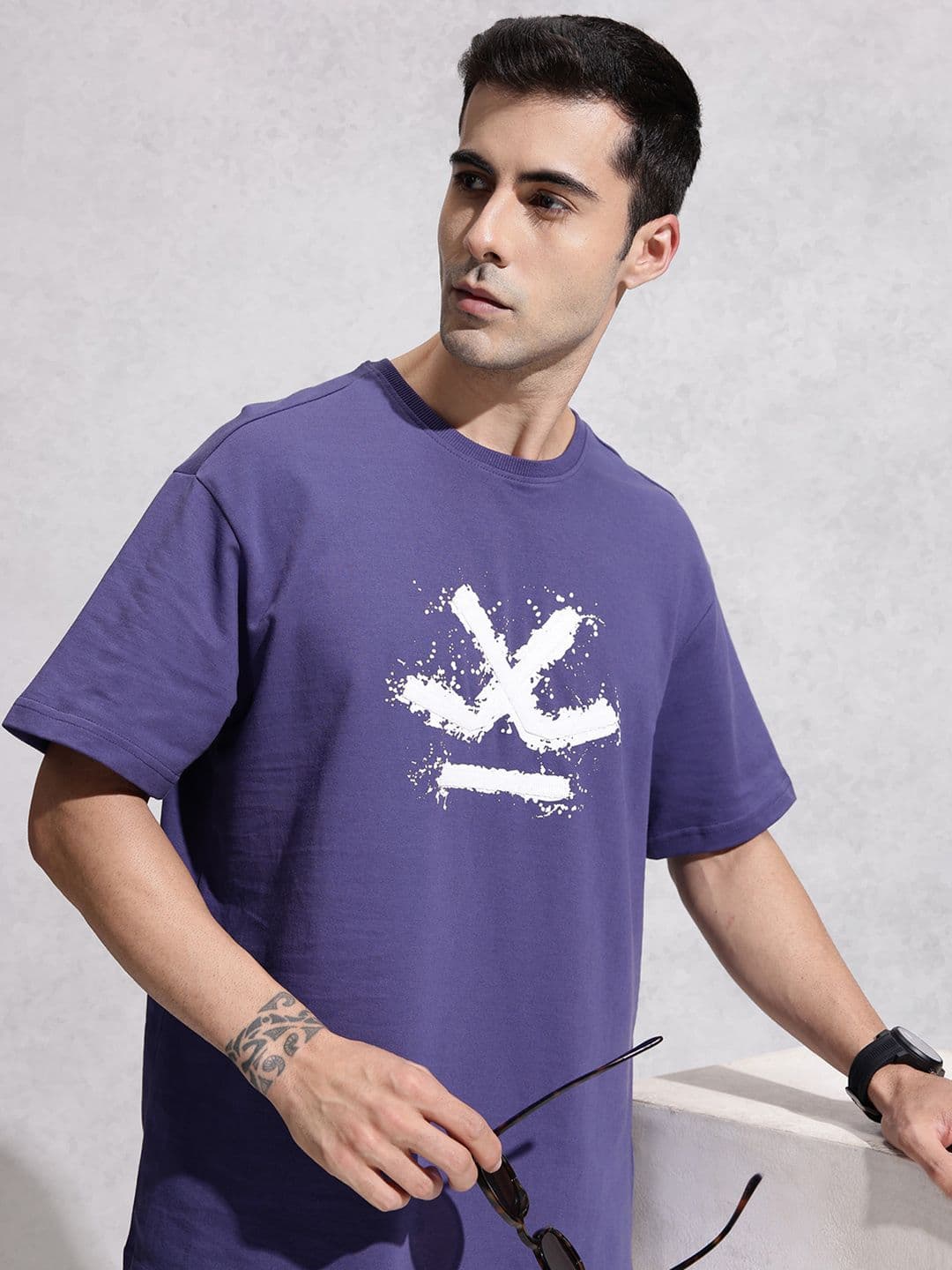 WROGN Brand Logo Printed Drop-Shoulder Sleeves Pure Cotton T-shirt - view 1