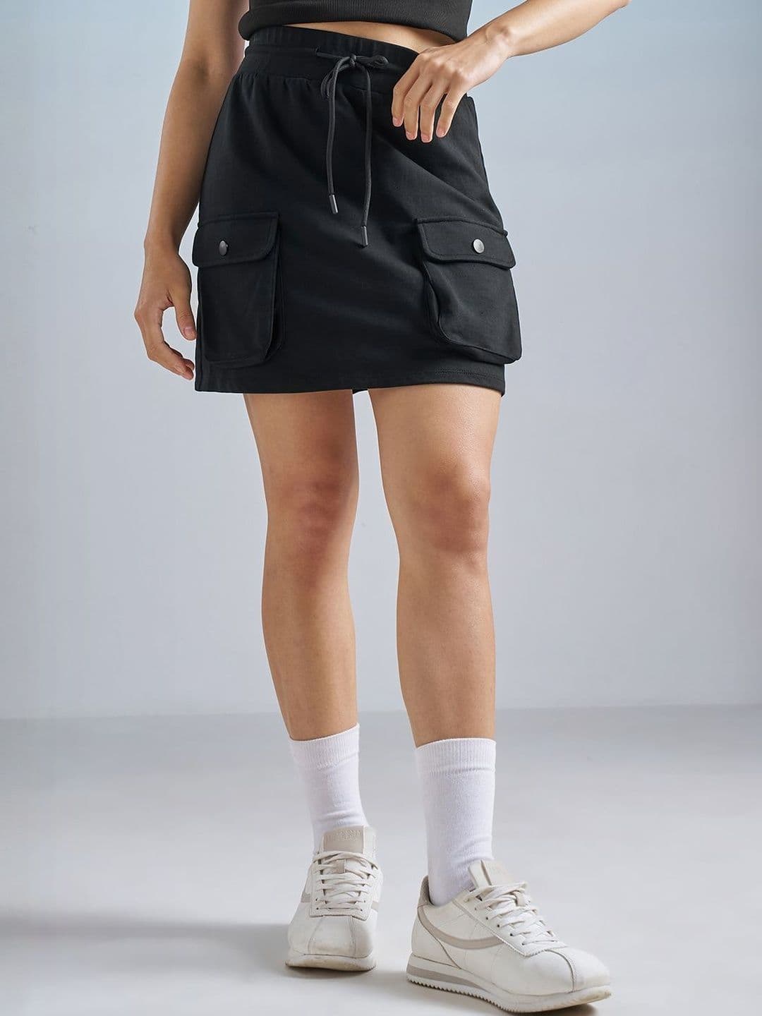 Street By Tokyo Talkies Women Solid Cotton Straight Mini Cargo Skirt - view 1