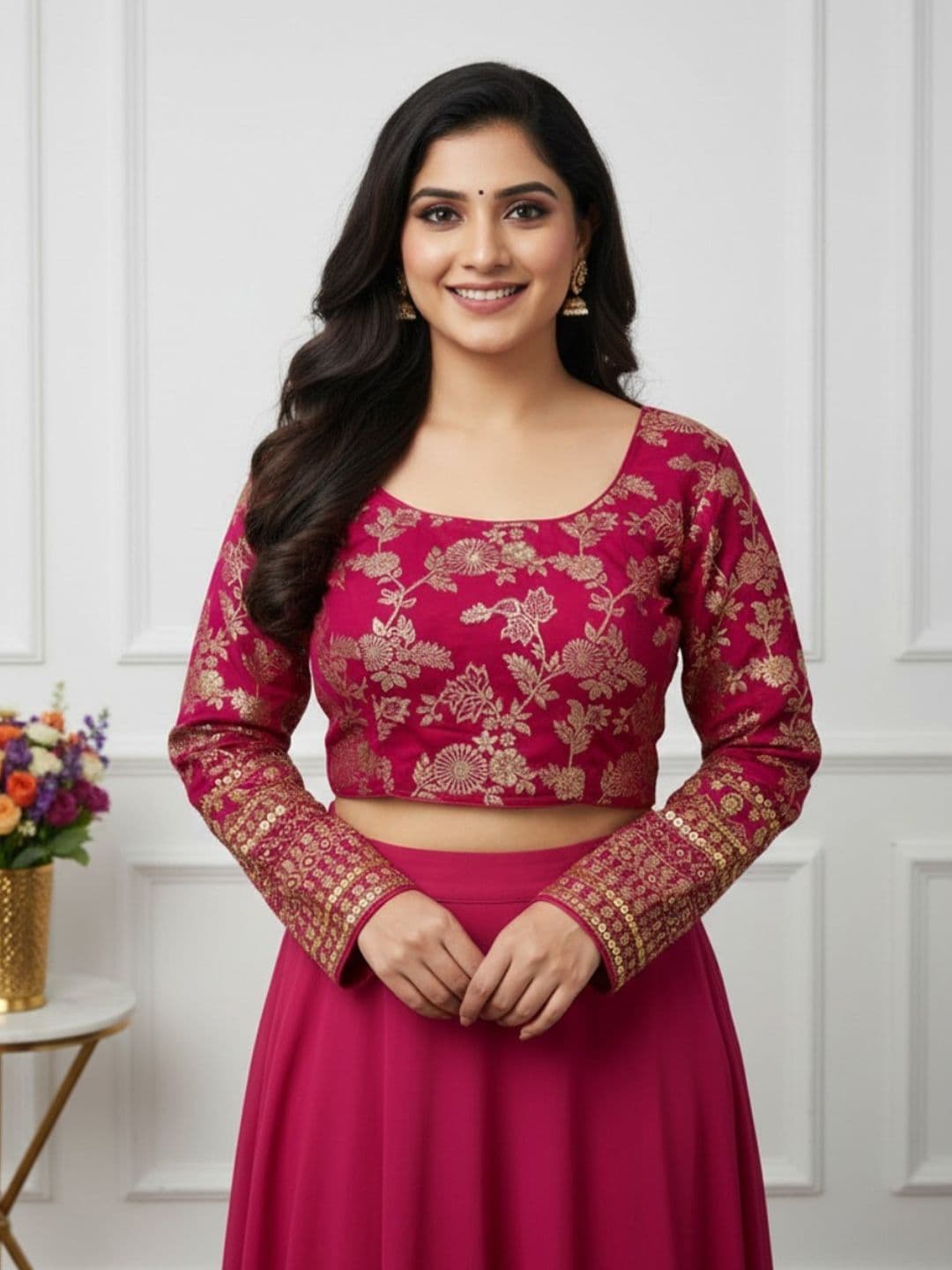 RAGHUVEER CREATION Women Full Sleeve Daaman Work Sequinned Saree Blouse - view 1