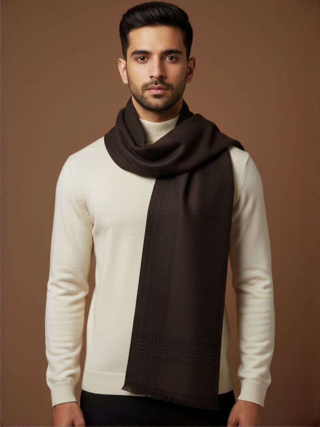 Zamour Men Stripe Border Woollen Muffler Scarf - view 1