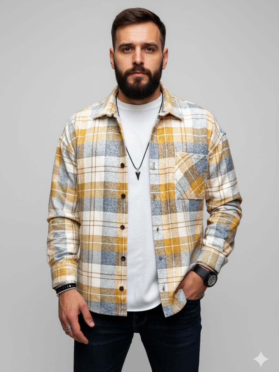 HERE&NOW Men Checked Polyester Open Front Jacket - view 1