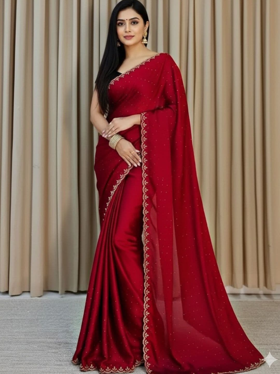 KALINI Women Embellished Beads and Stones Pure Georgette Saree - view 1
