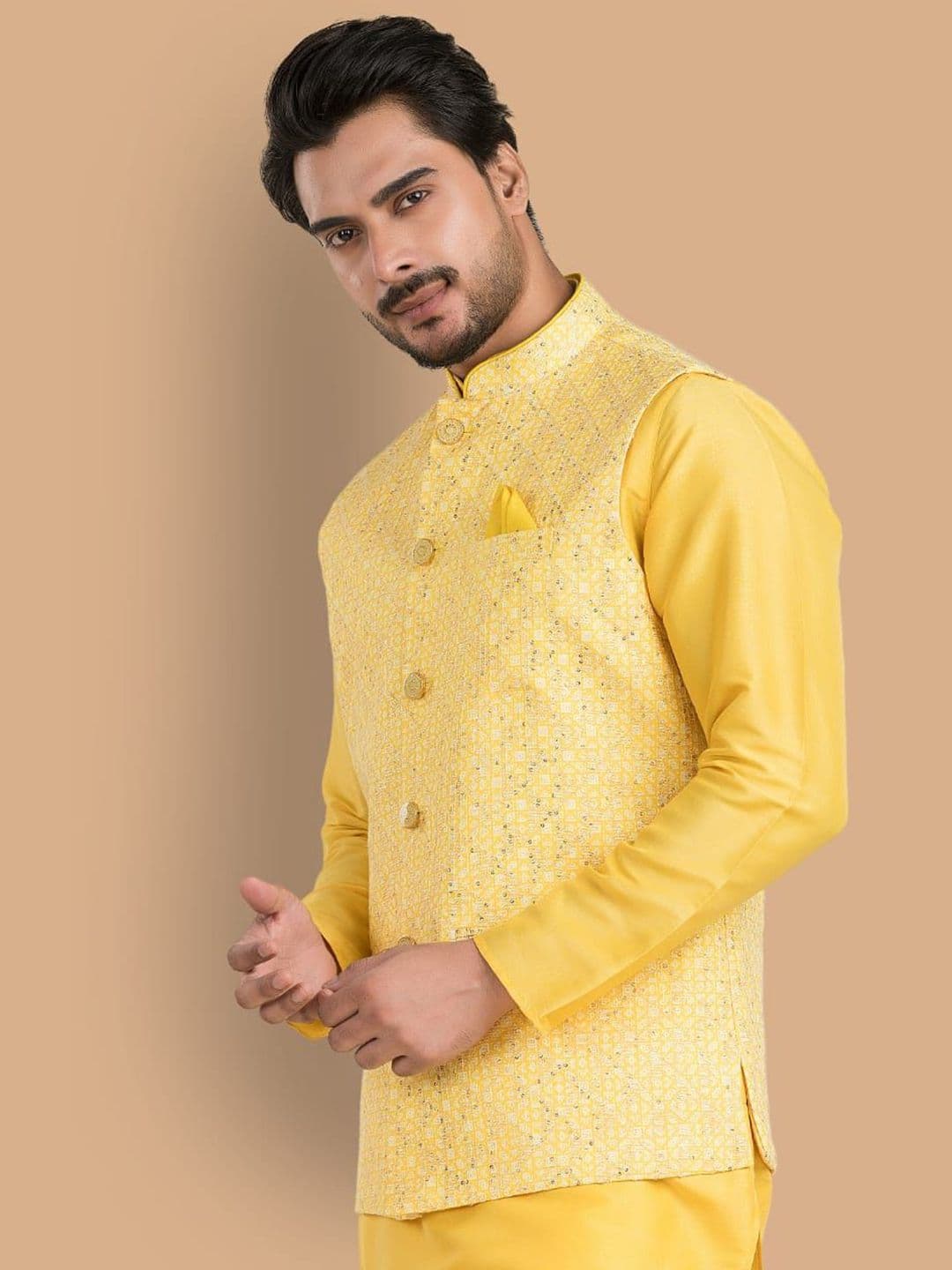 TRENDS OF ETHNIC Men Printed Mandarin-Neck Nehru Jacket - view 1