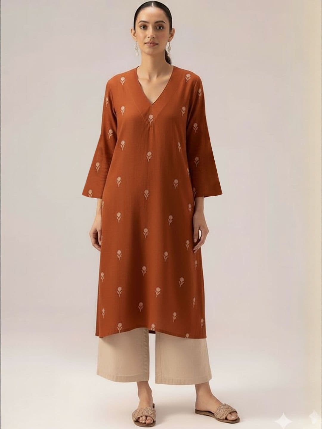 Anouk Rustic Floral Printed V-Neck Straight Kurta With Palazzos - view 1