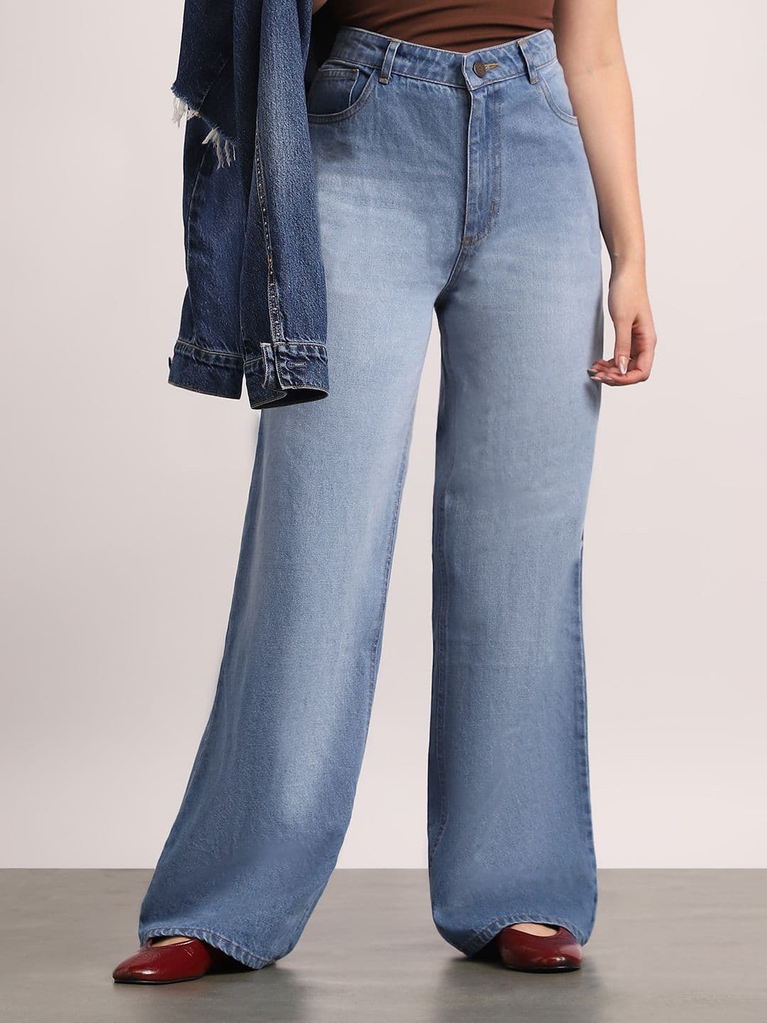 Urbano Fashion Women Washed Blue Baggy Clean Look Light Fade Cotton Stretchable Jeans - view 1
