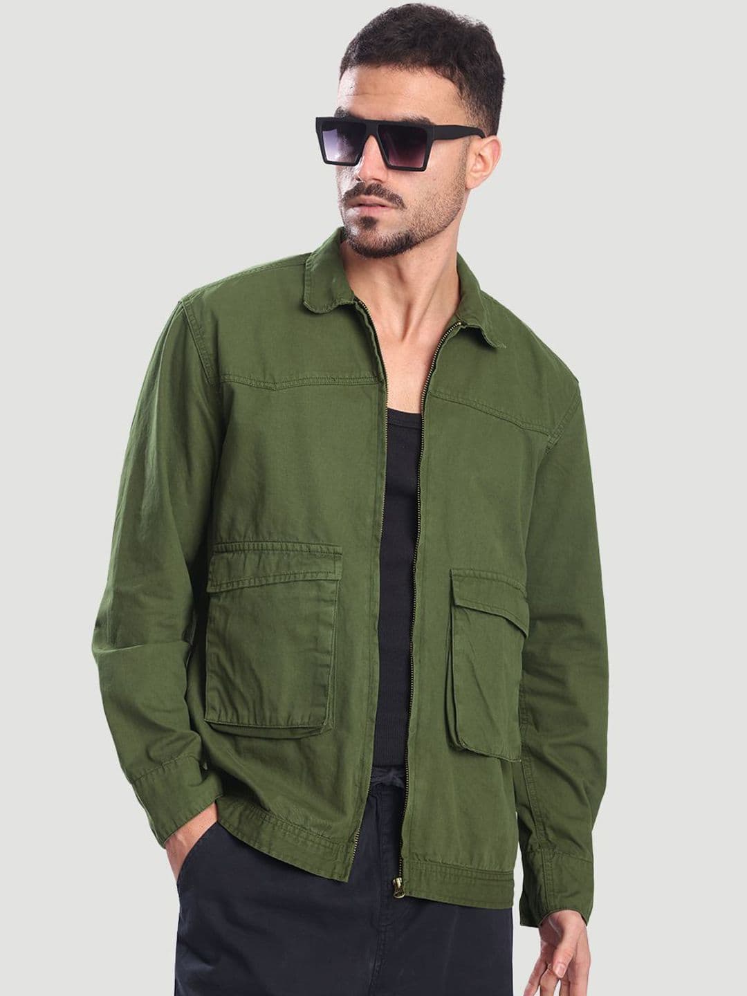 Bene Kleed Men Relaxed Fit Spread Collar Long Sleeves Cotton Bomber Jacket - view 1