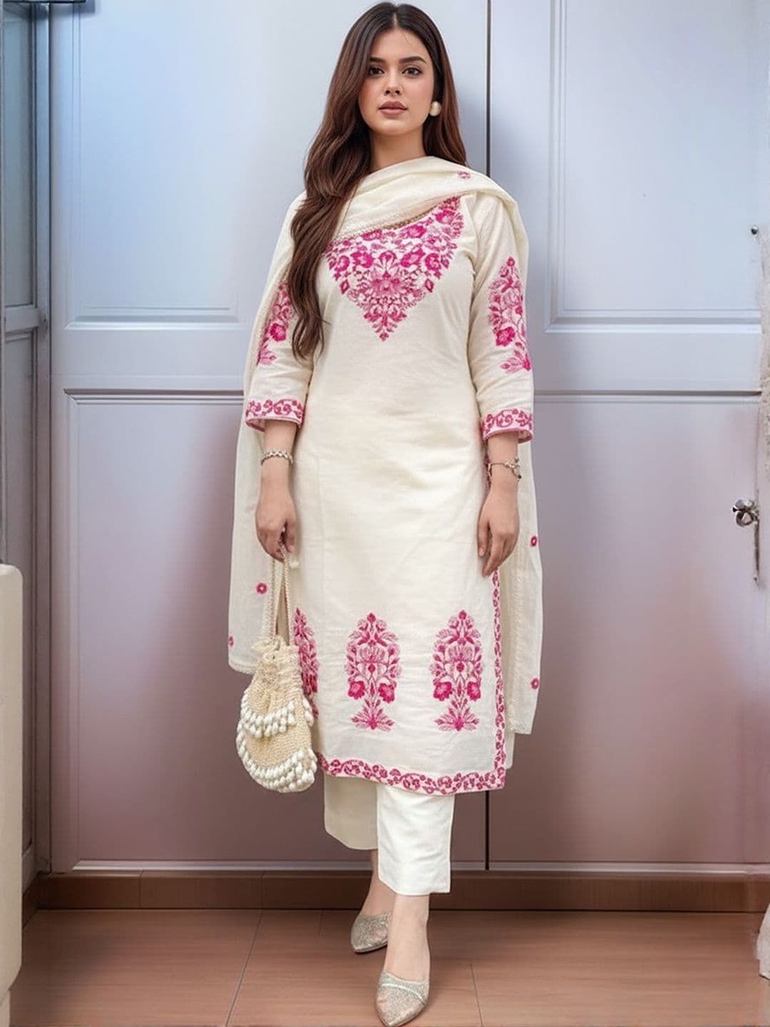 Anouk Rustic Women Ethnic Motifs Embroidered Regular Thread Work Kurta with Trousers & With Dupatta - view 1
