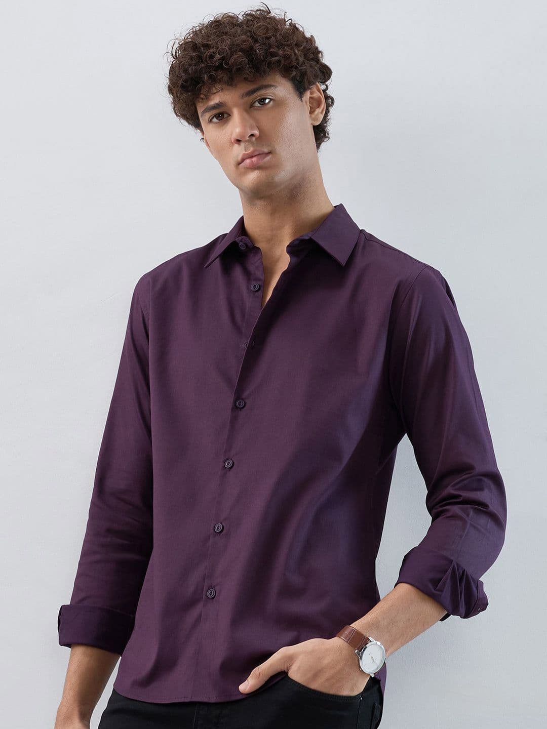 HERE&NOW Men Solid Spread Collar Cotton Casual Shirt - view 1