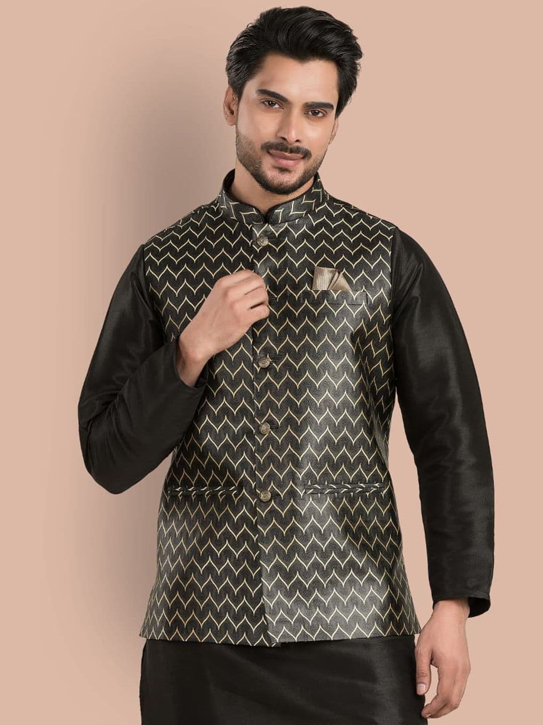TRENDS OF ETHNIC Men Printed Mandarin Collar Nehru Jackets - view 1