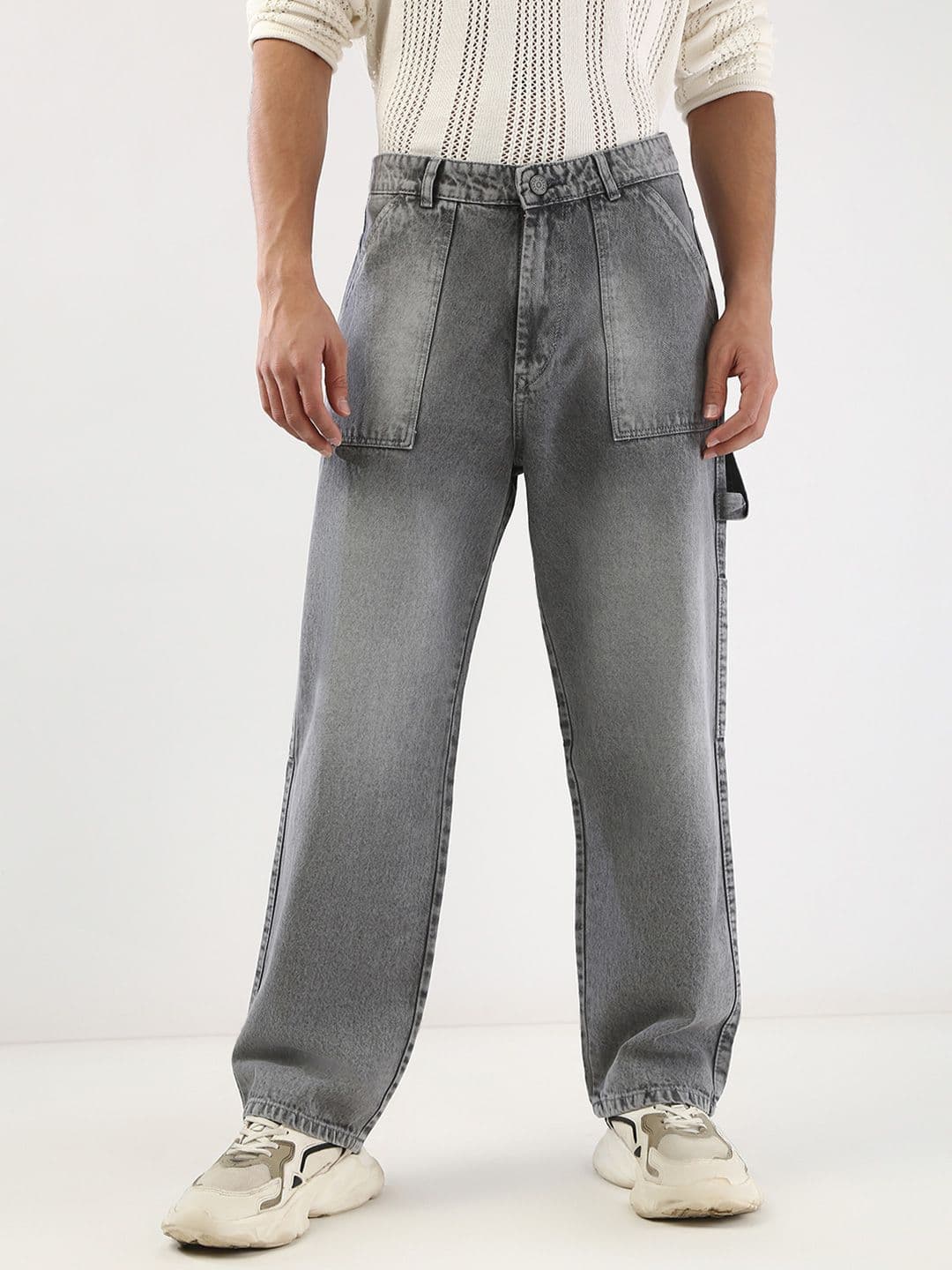 Urbano Fashion Men Grey Loose Baggy Fit Carpenter Cargo Jeans With 6 Pockets Non-Stretchable - view 1
