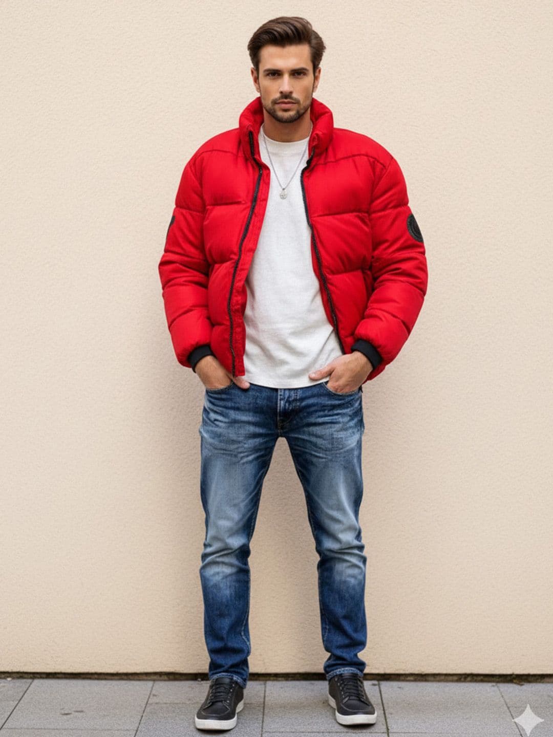 HERE&NOW Men Red Polyester Long Sleeves Puffer Jacket - view 1