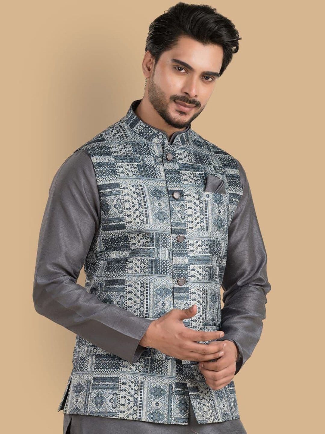 TRENDS OF ETHNIC Men Printed Mandarin-Neck Nehru Jacket - view 1