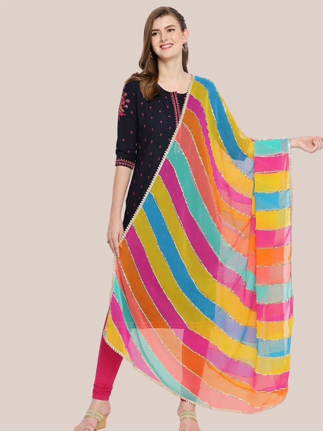 Dupatta Bazaar Striped Gotta Patti Georgette Dupatta - view 1