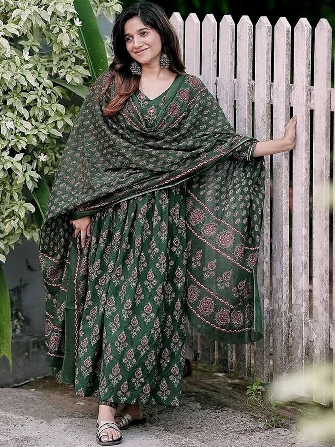 BAIRAJ Women Ethnic Motifs Printed Empire Kurta with Trousers & With Dupatta - view 1