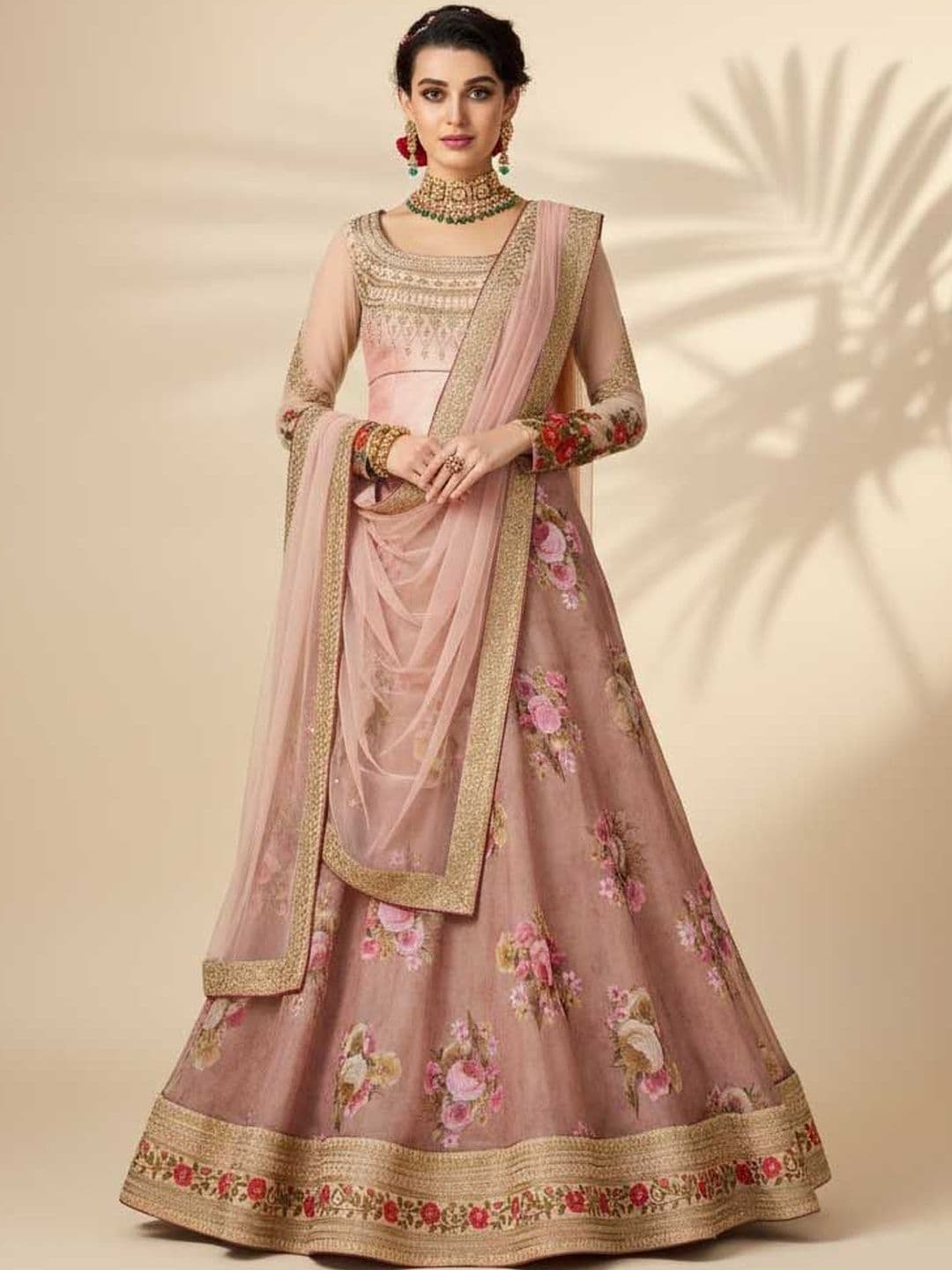 SAPTRANGI Embroidered Beads And Stones Lehenga With Blouse & Dupatta - view 1