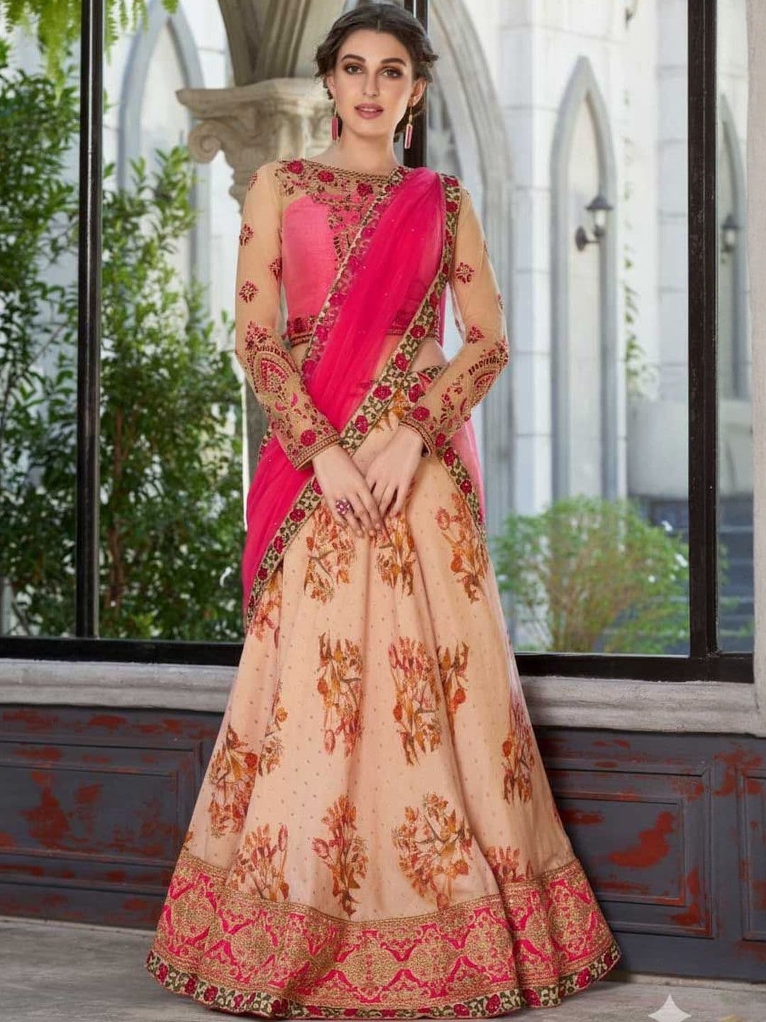 SAPTRANGI Embroidered Thread Work Lehenga With Blouse & Dupatta - view 1