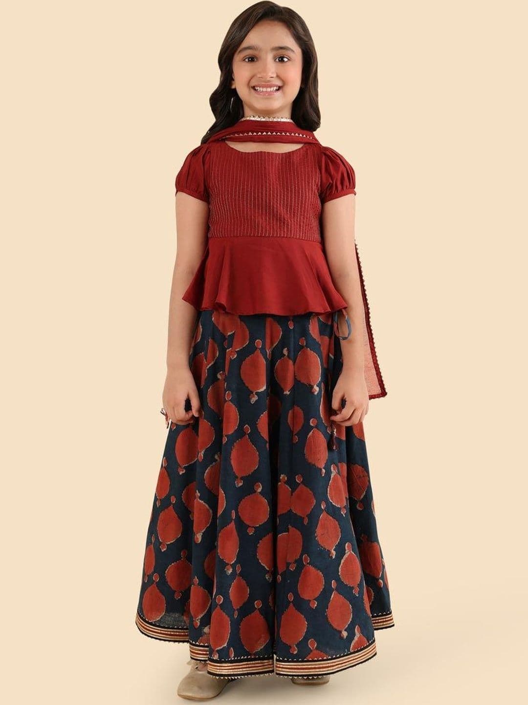 Fabindia Girls Printed Thread Work Ready to Wear Lehenga & Blouse With Dupatta - view 1