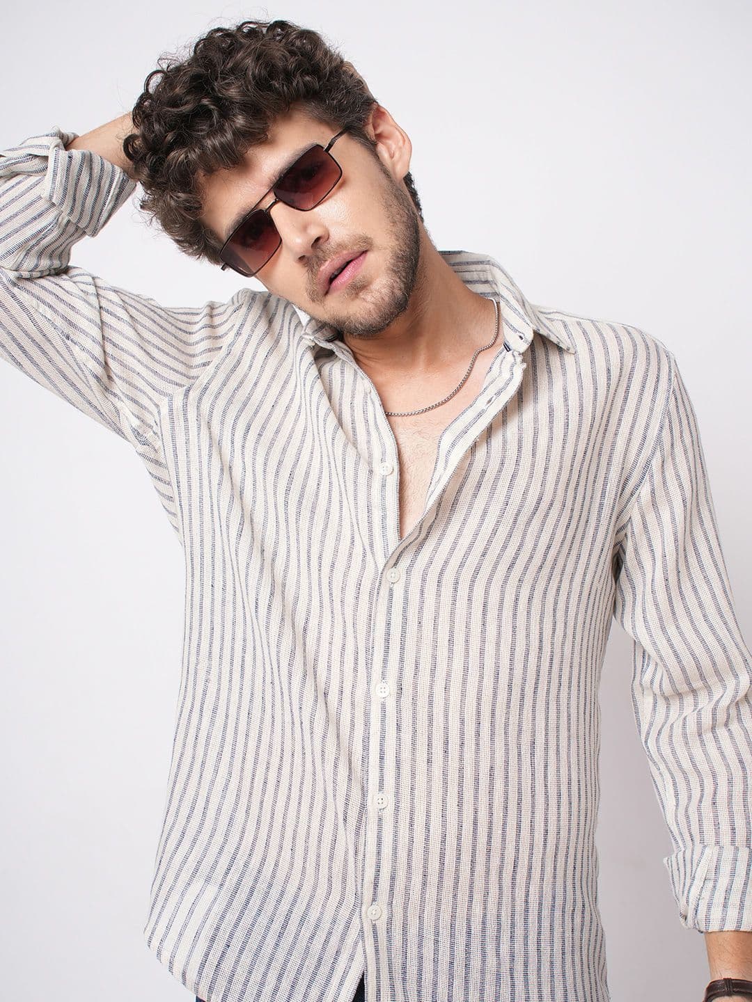 VASTRADO Grainline Burlap Stripes Cotton Long Sleeves Slim Fit Shirt - view 1