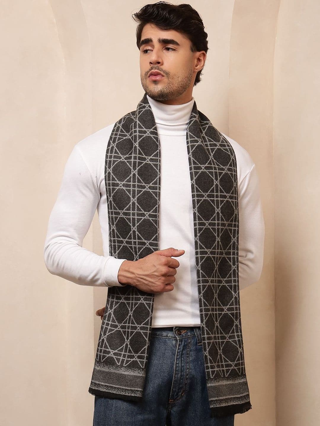 HANDICRAFT PALACE Men Tartan Patterned Merino Wool Reversible Mufflers - view 1