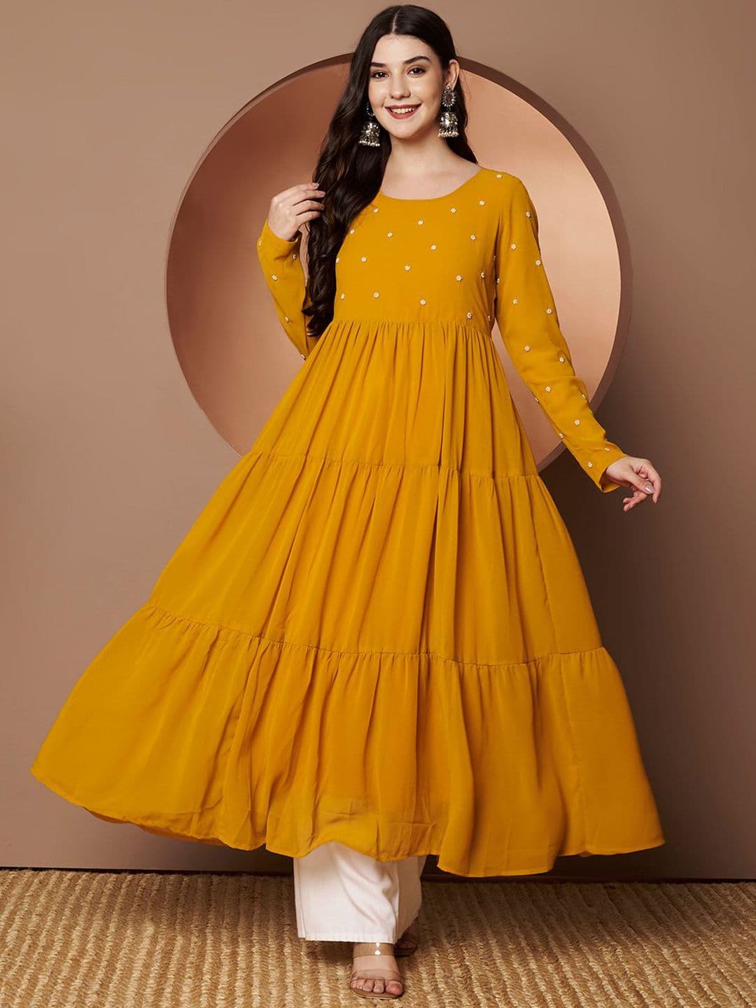 Poshak Hub Round Neck Beads And Stones Pure Georgette Anarkali Kurta - view 1