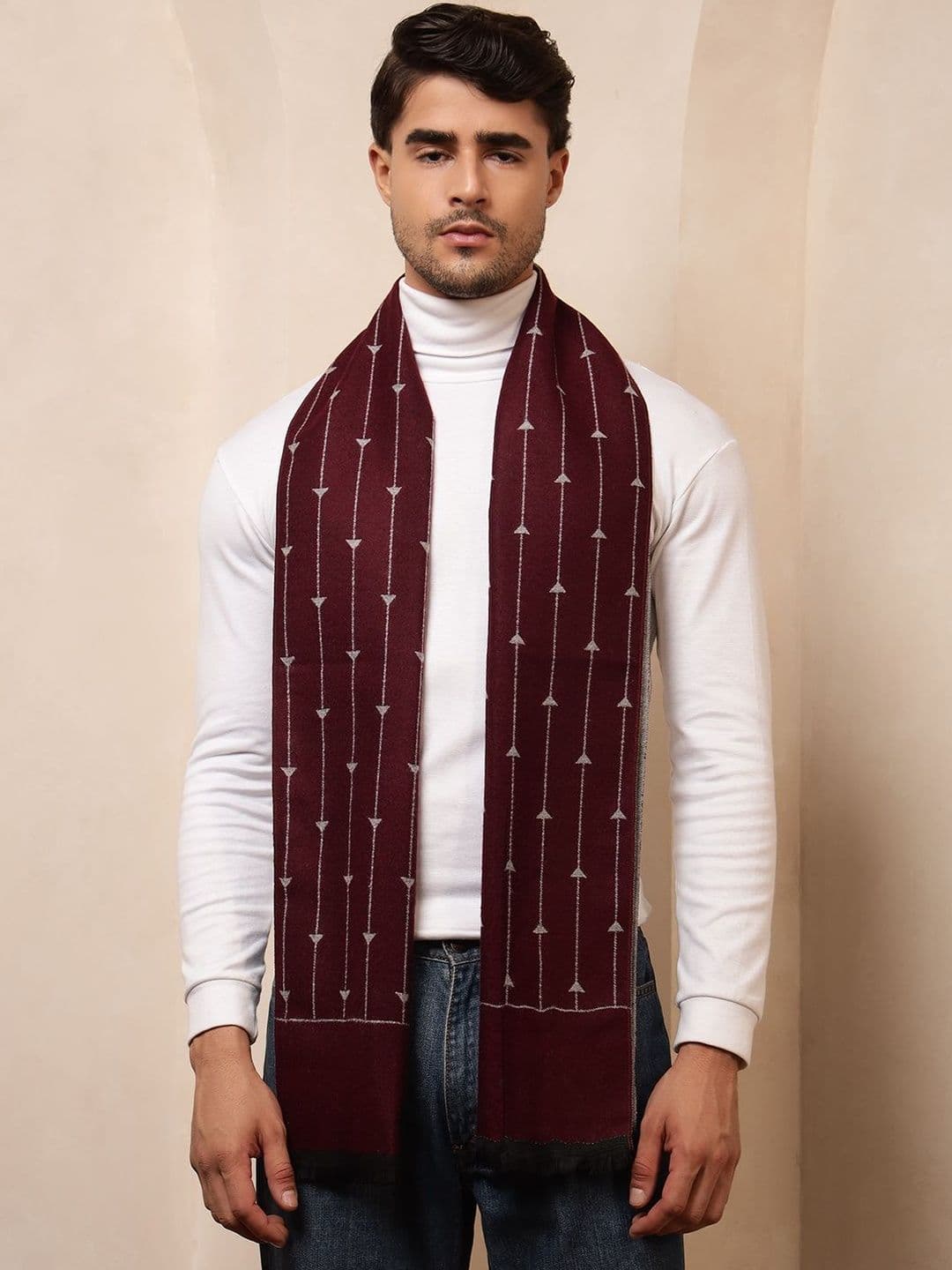 HANDICRAFT PALACE Men Striped & Triangle Reversible Merino Wool Mufflers - view 1