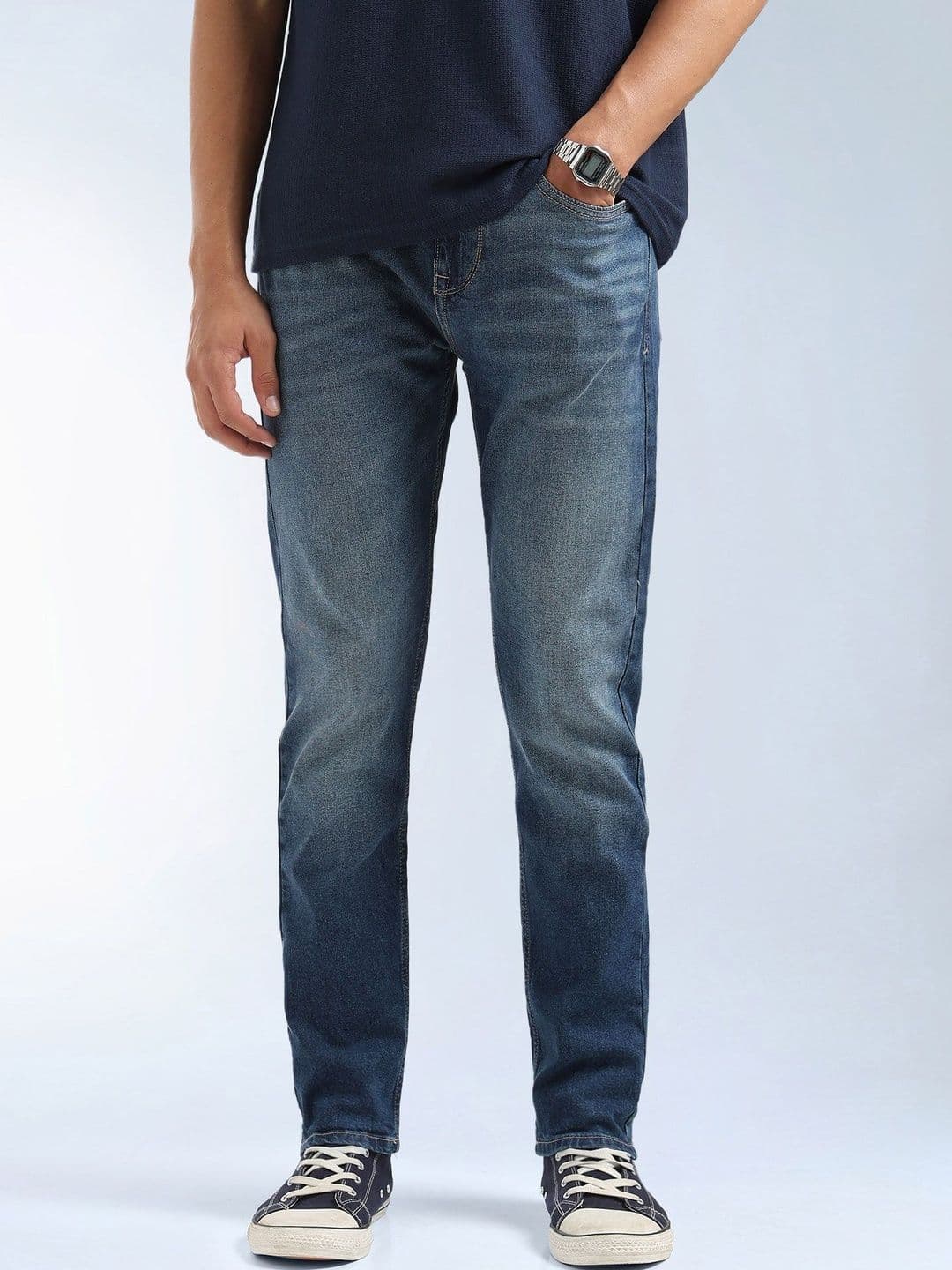 Flying Machine Men Tapered Fit Mid-Rise Light Fade Stretchable Jeans - view 1