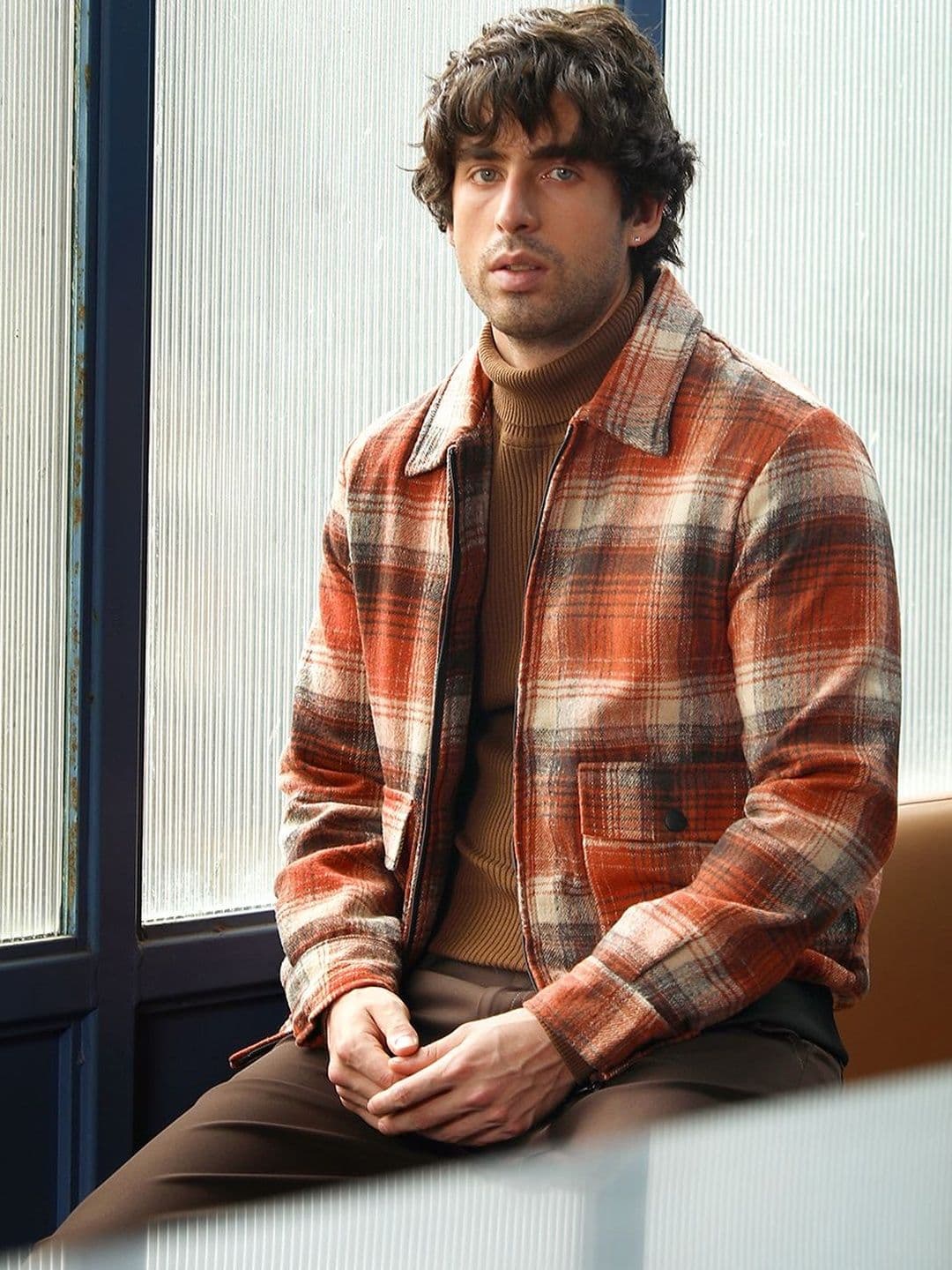 CAHOOT Checked Spread Collar Cotton Lightweight Bomber Jacket - view 1