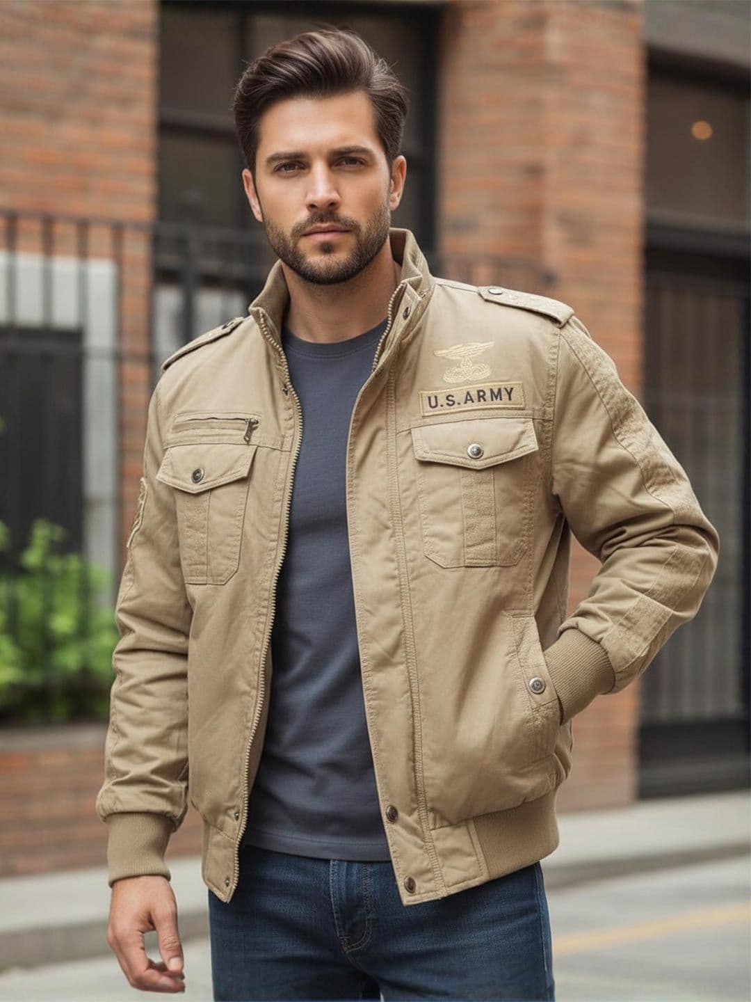 L'monte Men Outdoor Bomber Jacket with Polyester Lining - view 1