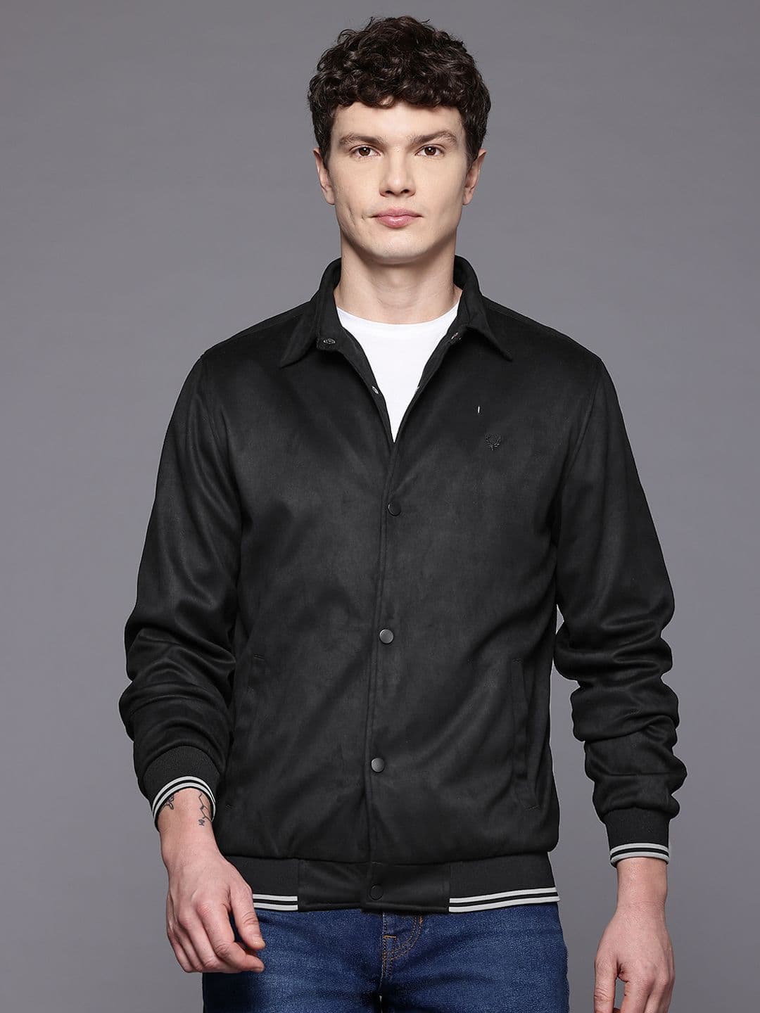 Allen Solly Spread Collar Faux Leather Trim Bomber Jacket - view 1