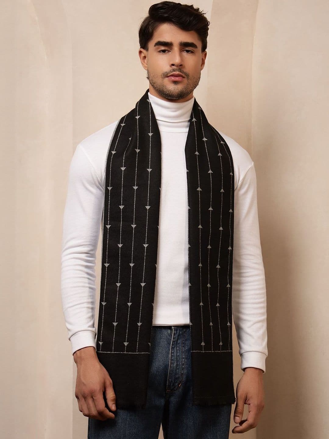HANDICRAFT PALACE Men Striped & Triangle Reversible Merino Wool Mufflers - view 1