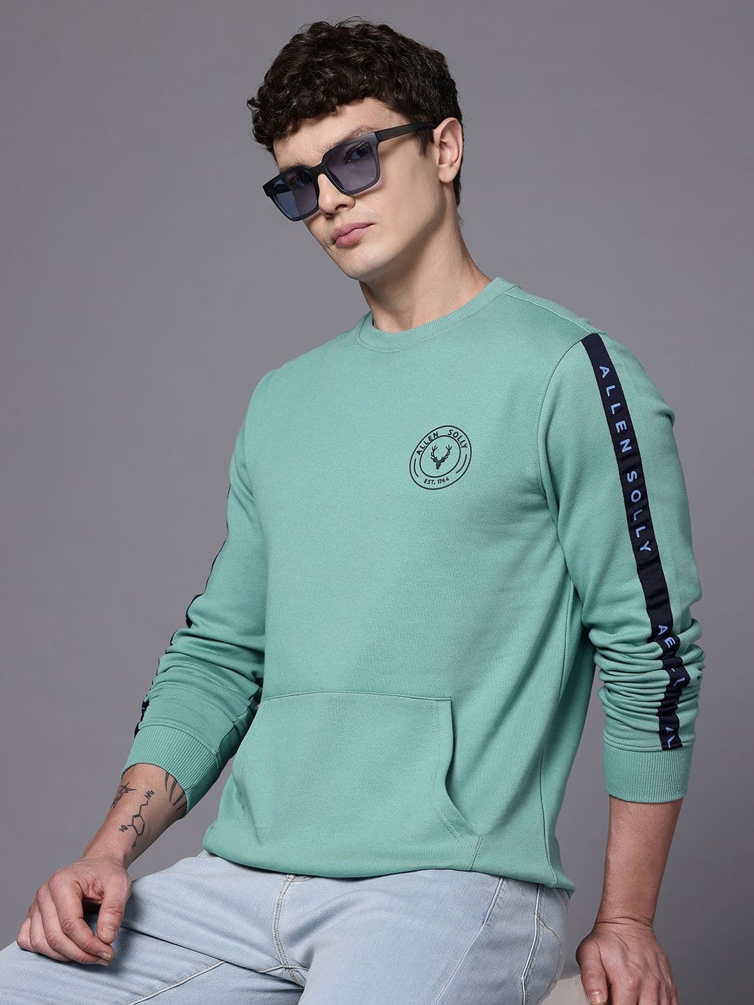 Allen Solly Round Neck Fleece Sweatshirt with Contrast Stitch - view 1