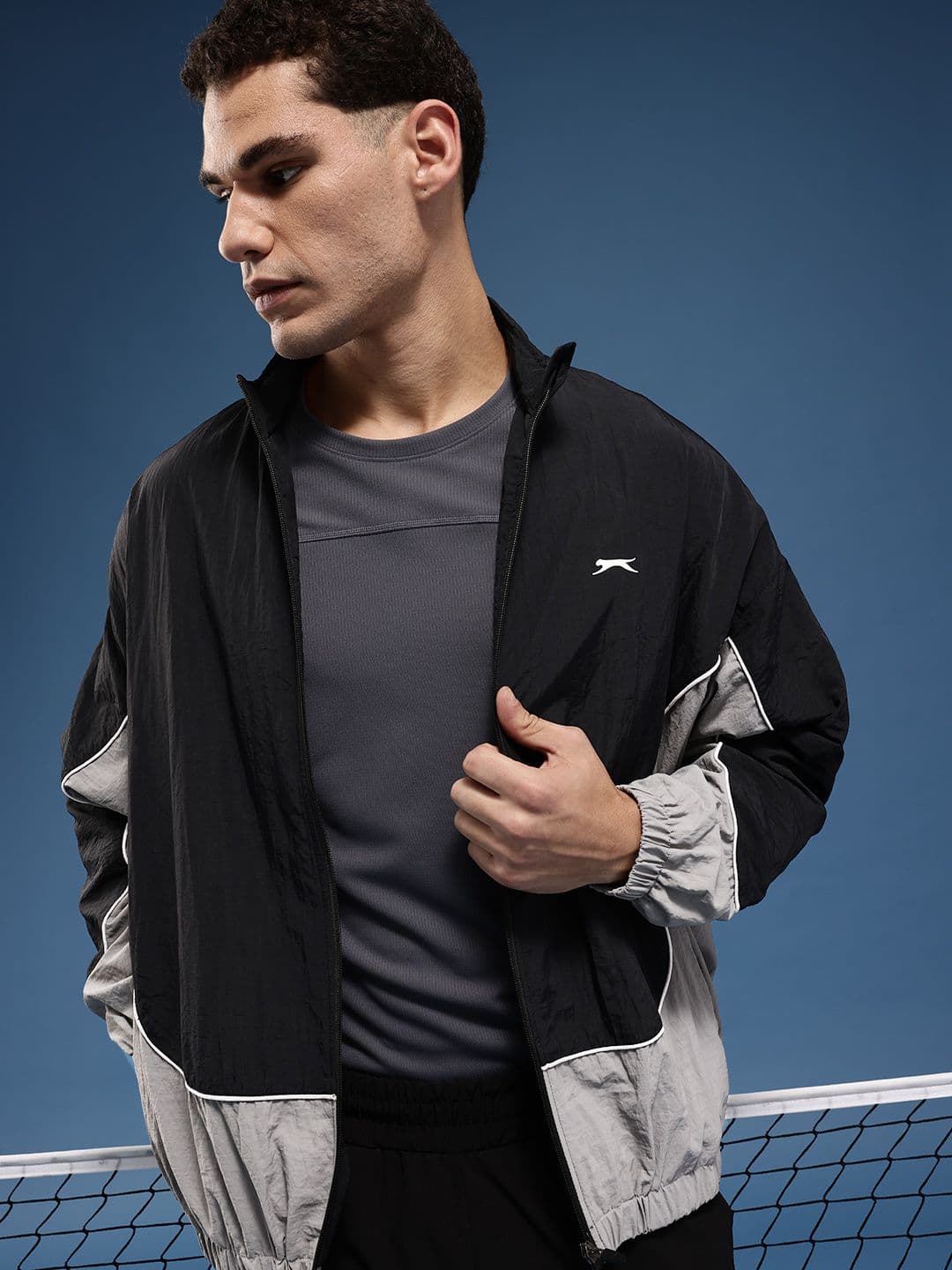 Slazenger Mock Collar Colourblocked Sporty Oversized Jacket - view 1
