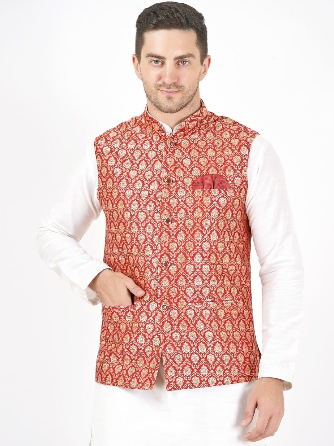 Badoliya & Sons Woven-Design Zari Jacquard Nehru Jackets - view 1