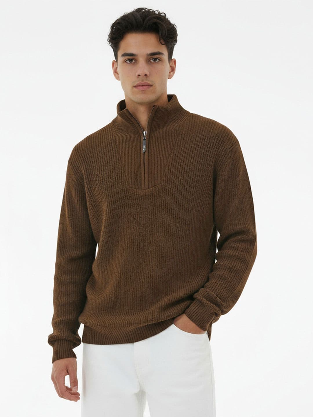 glitchez Mock Collar Ribbed Relaxed Fit Pullover - view 1
