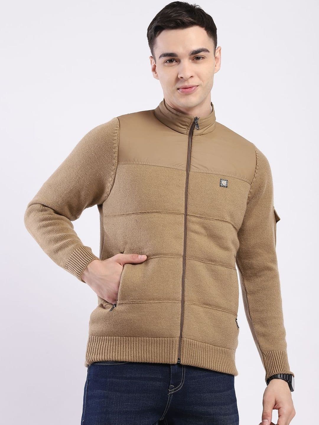 Monte Carlo Men Colourblocked Woollen Outdoor Puffer Jacket - view 1