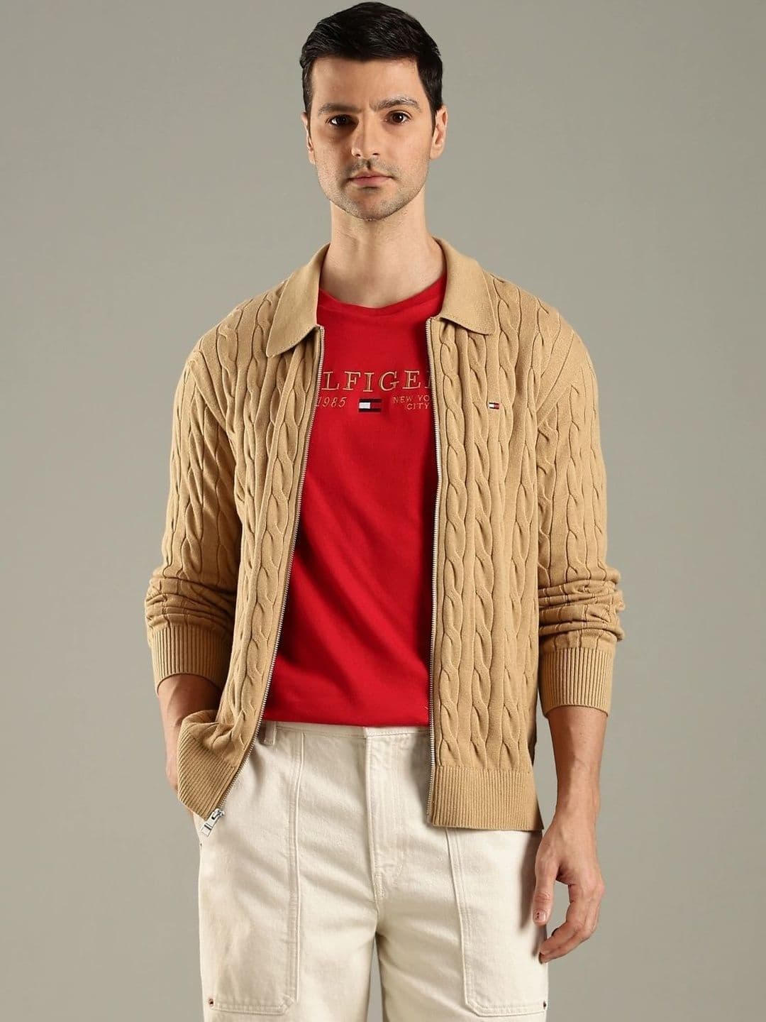 Tommy Hilfiger Men Spread Collar Self Design Open Front Jacket - view 1