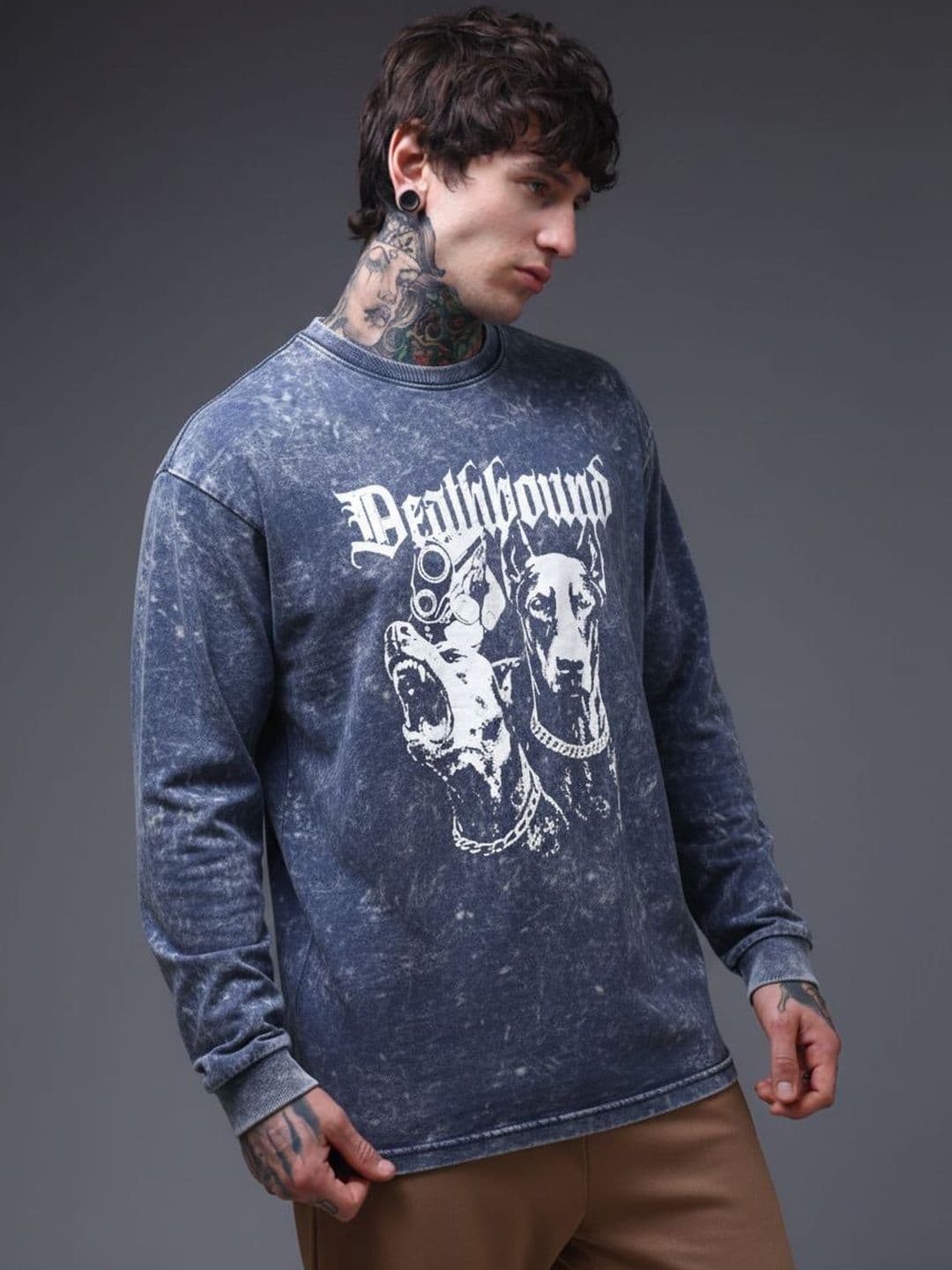 MADSTO Men Graphic Printed Acid Wash Cotton Oversized T-shirt - view 1