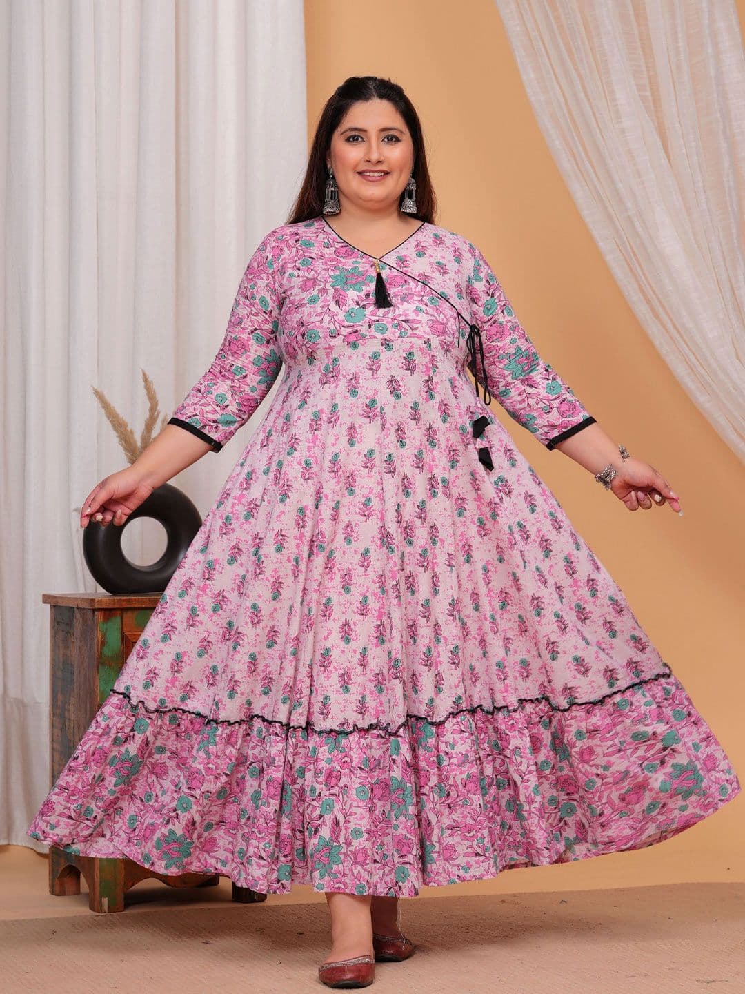 Wilshire Women Ethnic Motifs Printed Mirror Work Floral Anarkali Kurta - view 1