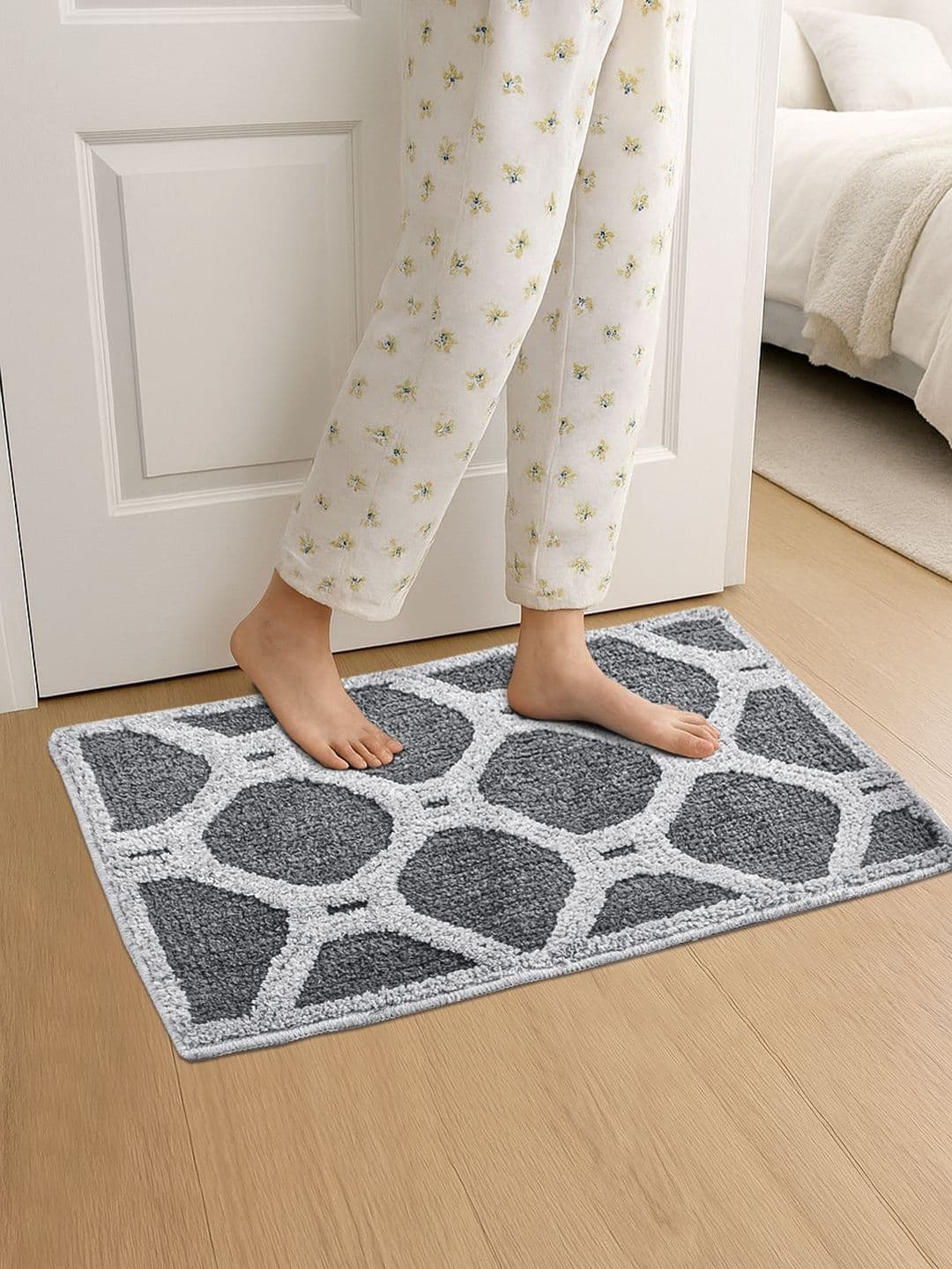 FABINALIV Grey Geometric Printed Anti-Skid Skin-Friendly Extra Soft Doormat - view 1