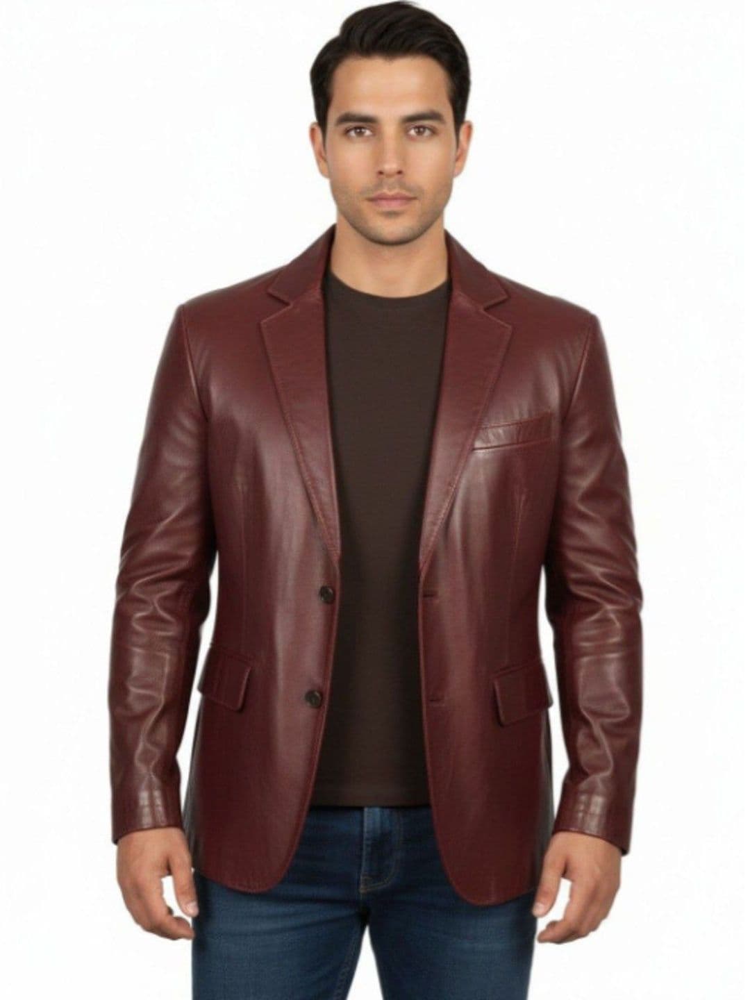 J.Rack Men Lapel Collar Solid Lightweight Leather Jacket - view 1