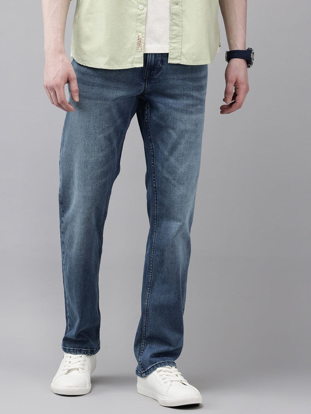 U.S. Polo Assn. Denim Co. Men Harold Slim Straight Fit Heavy Fade Stretchable Jeans
